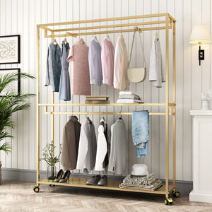 Gold Clothing Rack with Shelves