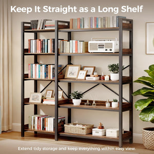 5-Tier L-Shaped Corner Bookshelf with Metal Frame