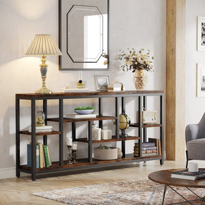 Industrial Console Sofa Table with Storage Shelves