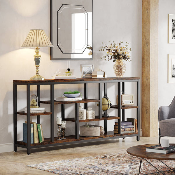 Industrial Console Sofa Table with Storage Shelves