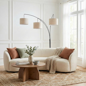 Arc Floor Lamp with 3 Fabric Shades & Marble Base