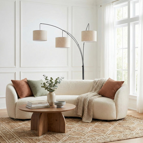 Arc Floor Lamp with 3 Fabric Shades & Marble Base