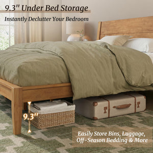 Solid Rubberwood Platform Bed Frame with Headboard