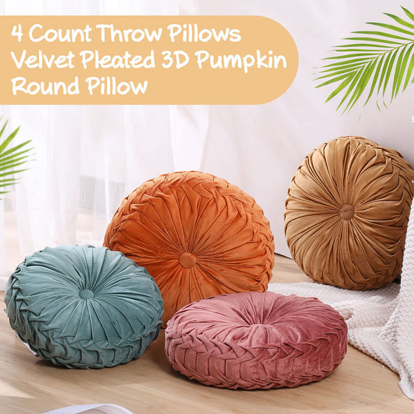 Round Velvet Pumpkin Throw Pillows Set of 4