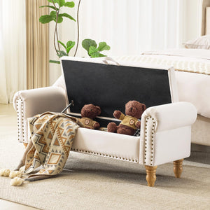 Upholstered Storage Bench with Rolled Arms – 51.5"