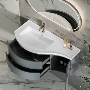 35.4" Wall Mounted Floating Bathroom Vanity with Stone Resin Sink