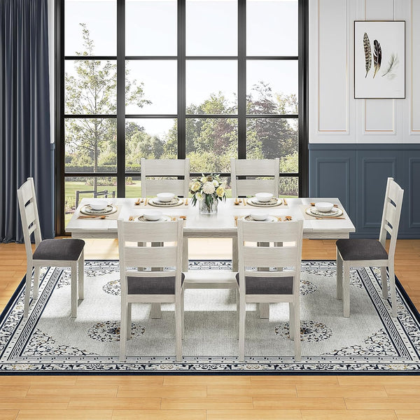 7-Piece Extendable Solid Wood Dining Table Set for 6 – Grey