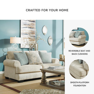 Beige Chenille Loveseat with Accent Pillows & Rolled Arms