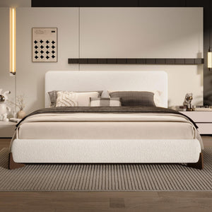 King Boucle Upholstered Bed Frame with Headboard