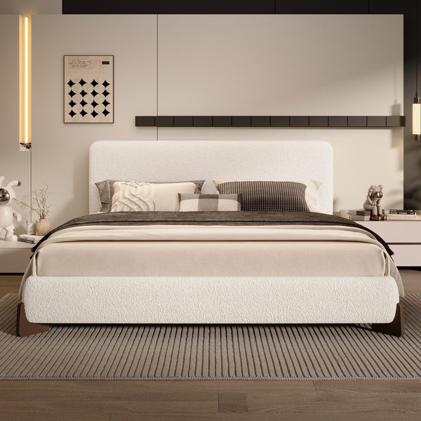 King Boucle Upholstered Bed Frame with Headboard