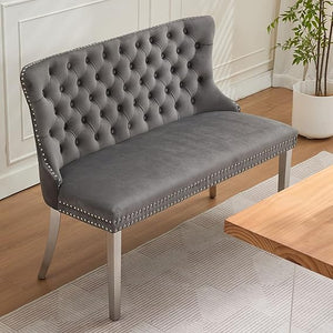 Velvet Settee Dining Bench with Back – Button Tufted Loveseat with Nailhead Trim
