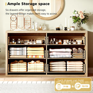 55" Wide 6-Drawer Dresser with Fluted Panel