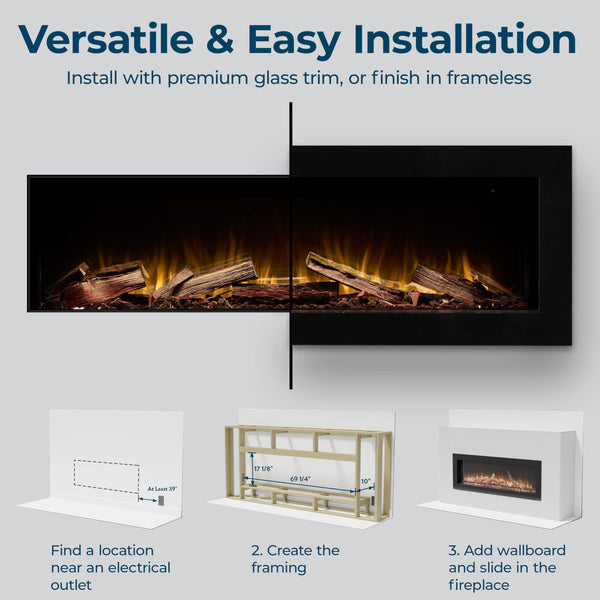 Linear Electric Fireplace Insert with Real Wood Log Set