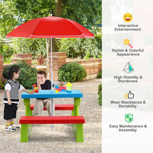 Kids Picnic Table Set with Removable Umbrella