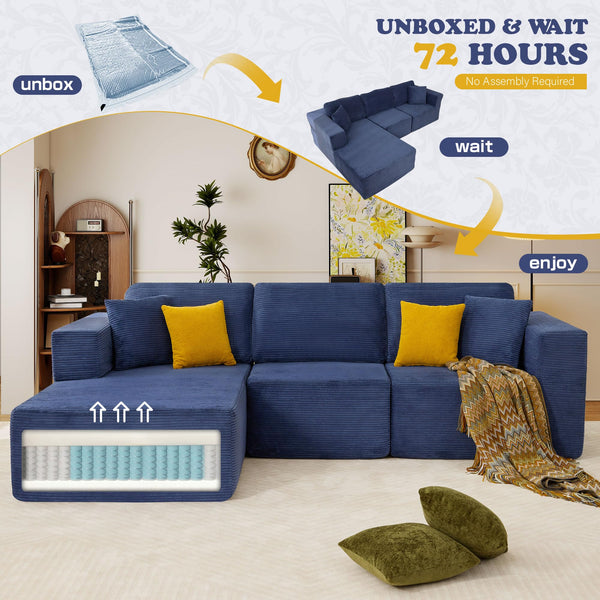 Modular L-Shape Sectional Sofa with Chaise – Deep Seat Corduroy, No Assembly