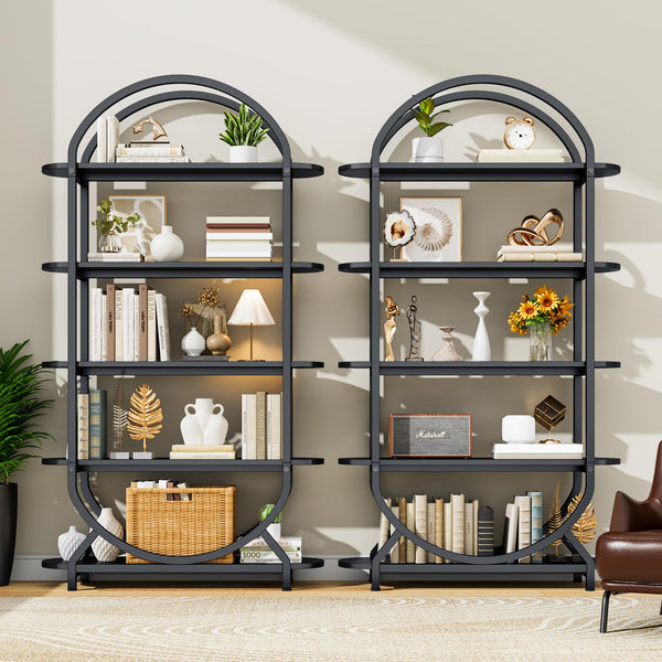 5-Tier Arched Bookshelf with Metal Frame
