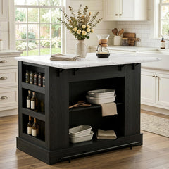 Foldable Kitchen Island Cart with Storage & Drop Leaf