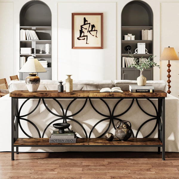 70.9" Industrial Console Table with Storage Shelves