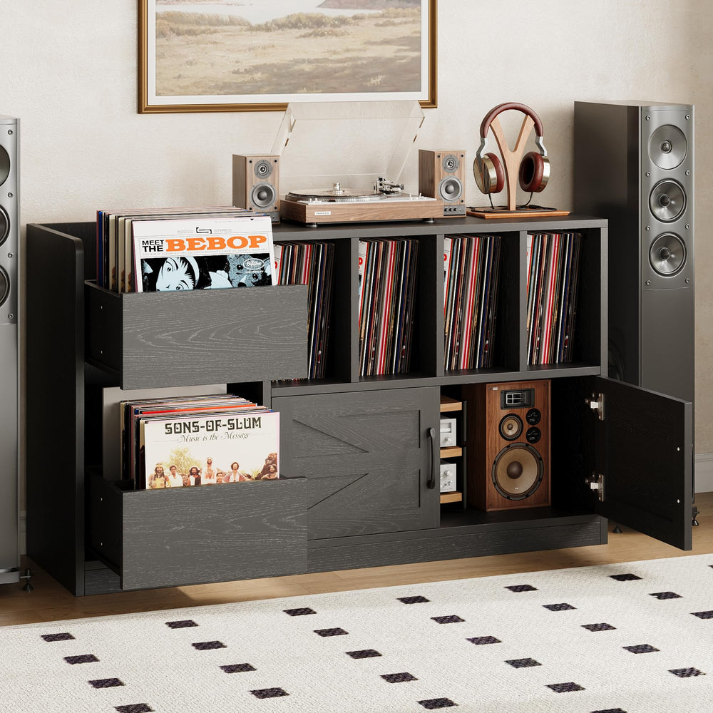 Record Player Stand with Vinyl Storage Cabinet