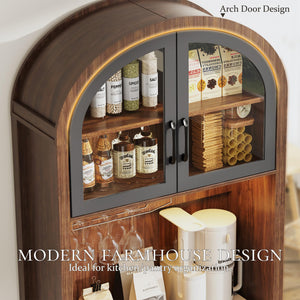 75" Tall Arched Pantry Cabinet with LED & Charging Station