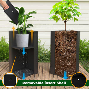 Tall Metal Outdoor Planter Box 14"x14"x30" with Removable Shelf