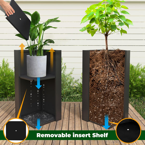 Tall Metal Outdoor Planter Box 14"x14"x30" with Removable Shelf