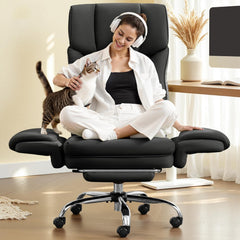 Wide Reclining Office Chair with Footrest & Lumbar Support