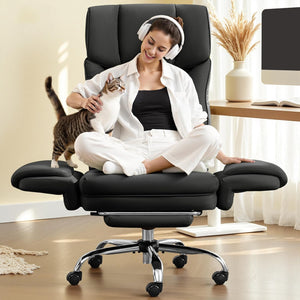 Wide Reclining Office Chair with Footrest & Lumbar Support