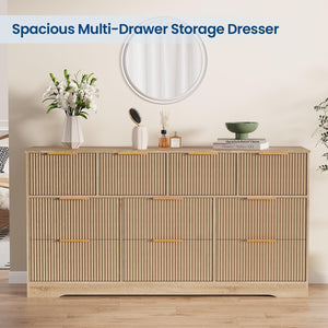 10-Drawer Fluted Dresser with Gold Handles