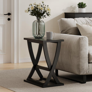 Black End Tables Set of 2 with X-Leg Design & Storage Shelf
