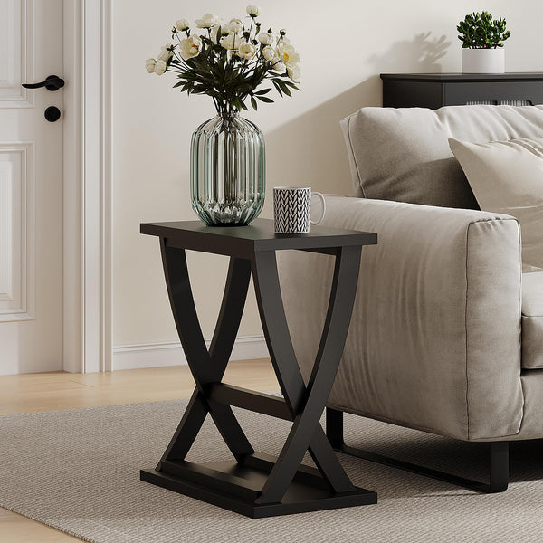 Black End Tables Set of 2 with X-Leg Design & Storage Shelf