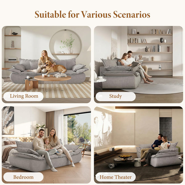 86.6" Cloud Couch Sailboat Sofa – 3-Seater, Deep Seat, Chenille, Light Grey