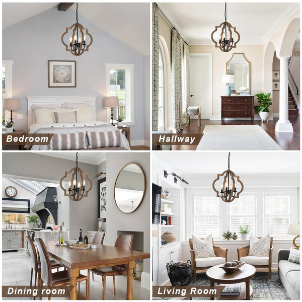 4-Light Wood Farmhouse Chandelier