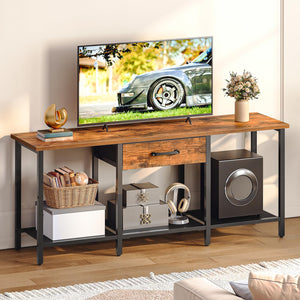 TV Stand for 55 Inch TVs with Fabric Drawer and Open Shelves