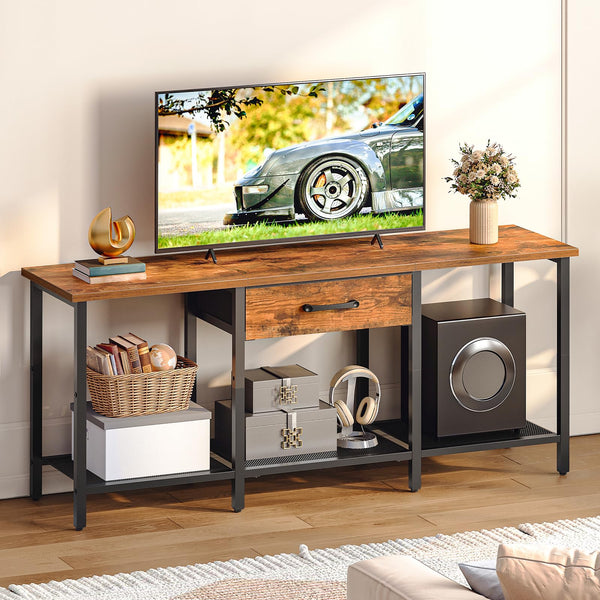 TV Stand for 55 Inch TVs with Fabric Drawer and Open Shelves