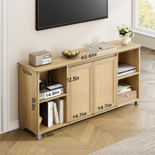70" Rattan TV Stand – Mid-Century Modern Entertainment Center