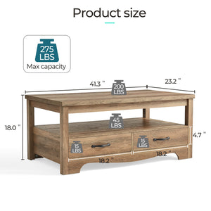 Farmhouse Coffee Table with Drawers & Storage