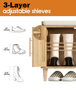 Rattan Shoe Storage Bench with Cushion