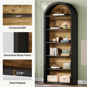6-Tier Arched Bookcase with Storage Shelves