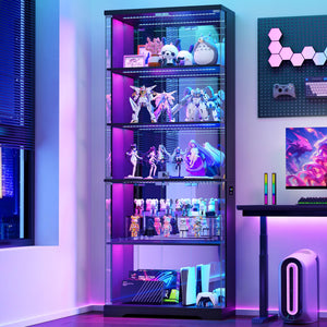 Glass Display Cabinet with RGB LED Lights & Lockable Doors