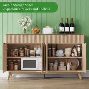 60" Buffet Sideboard Cabinet with Drawers & Wave Doors