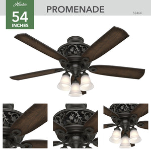 54-Inch Traditional Ceiling Fan with LED Lights and Remote