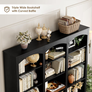 6-Tier Triple Wide Bookcase with Arched Design, 18 Open Shelves