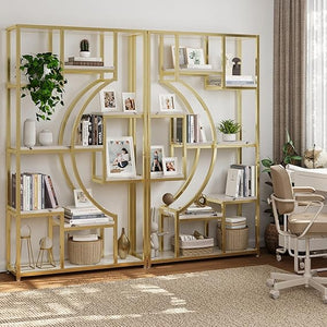 Geometric Bookshelf Set of 2 – 70.8" Tall, 79" Wide, 18 Open Shelves