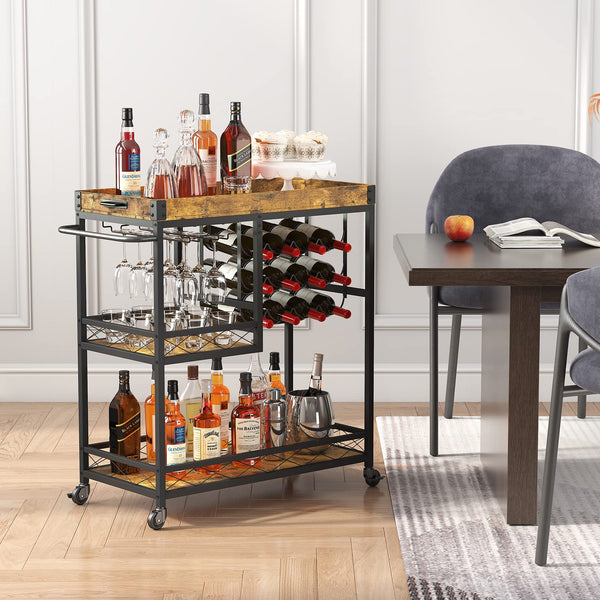 3-Tier Bar & Serving Cart with Wine Racks