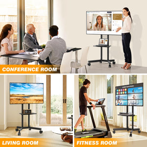 Rolling TV Stand with Wheels | Height Adjustable | Fits 32–75" TVs