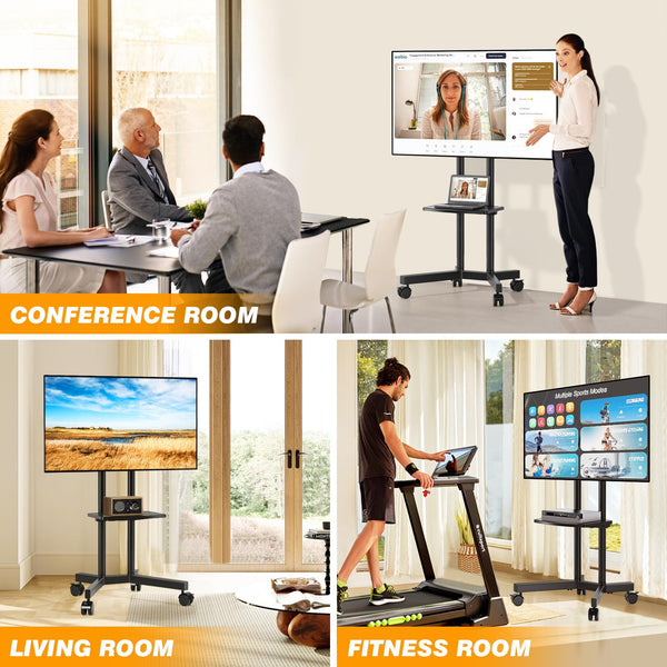 Rolling TV Stand with Wheels | Height Adjustable | Fits 32–75" TVs