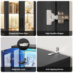 LED Display Cabinet with Glass Doors & 4 Shelves