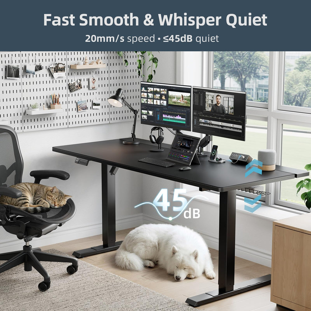 Electric Standing Desk 60x30 with Flip-Top Cable Management & Dual-Beam Frame