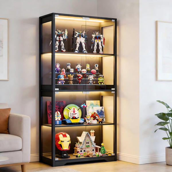 Glass Door Display Cabinet with LED Lights & Motion Sensor